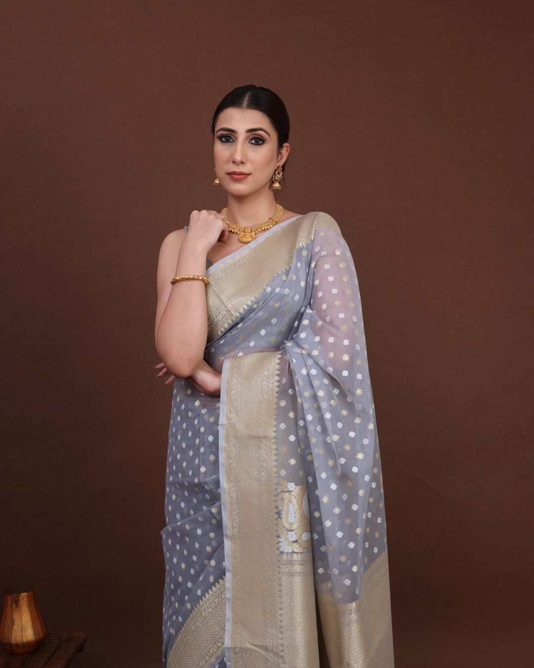 Pearl Sky Jamdani Cotton Silk Saree 
