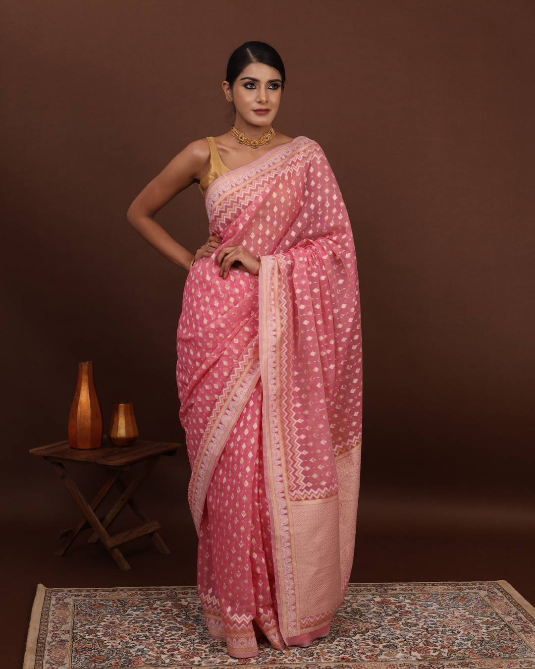 Imperial RoseHandloom Banarasi Jamdani Saree 