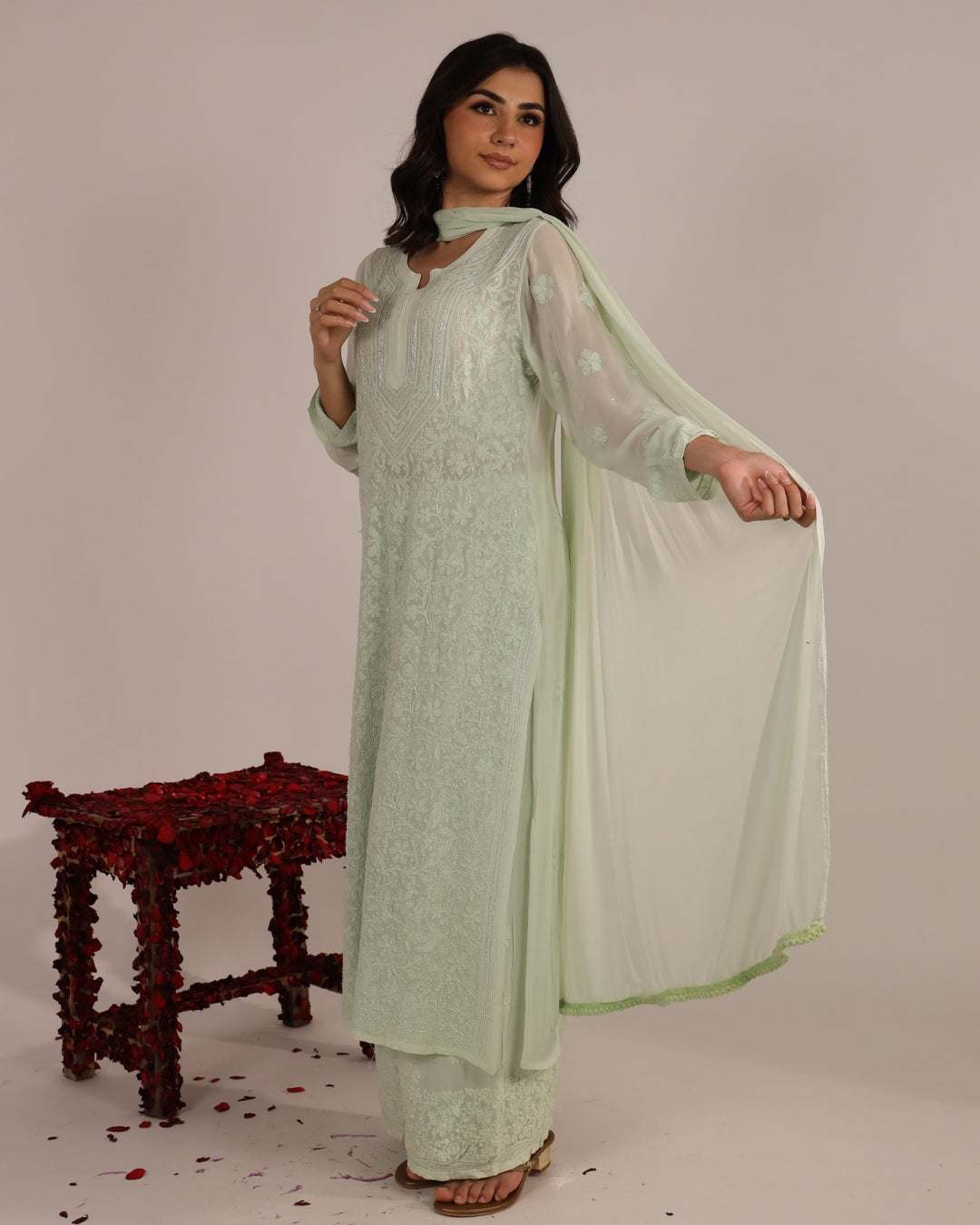 Chikankari Kurta set with Add-on For Ladies