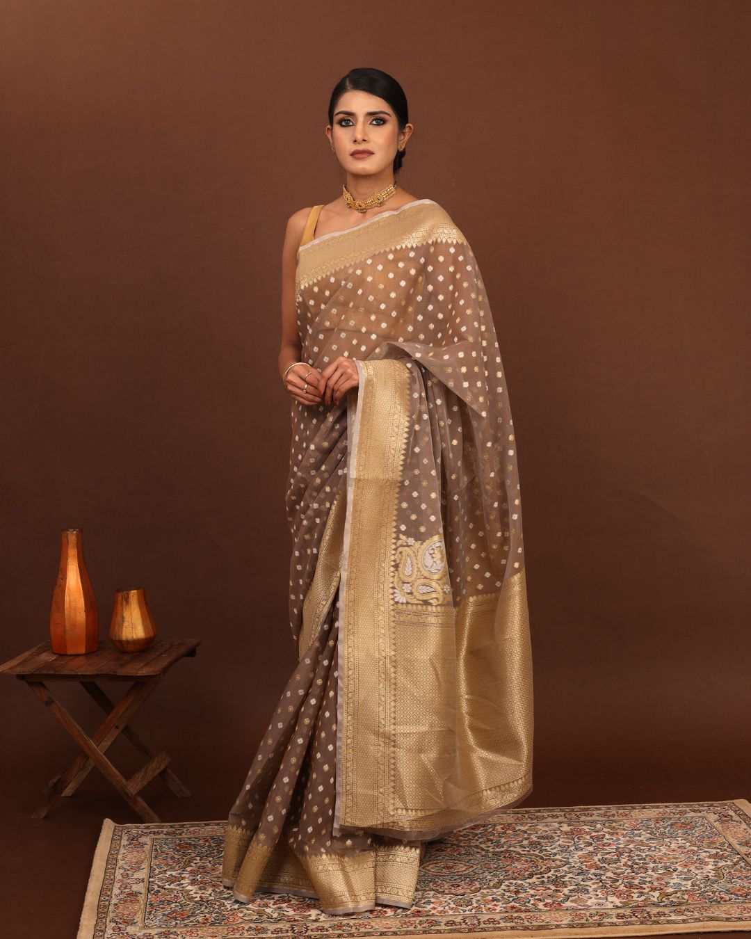 Mystic Mocha Jamdani Banarasi Saree