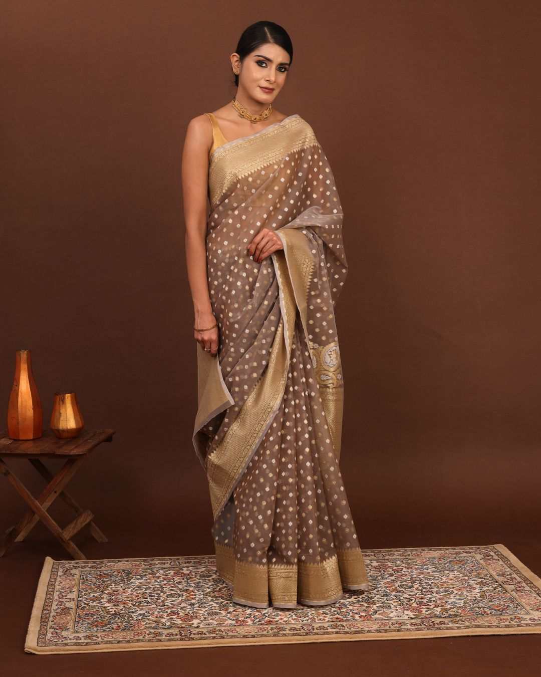 Mystic Mocha Jamdani Banarasi Saree 