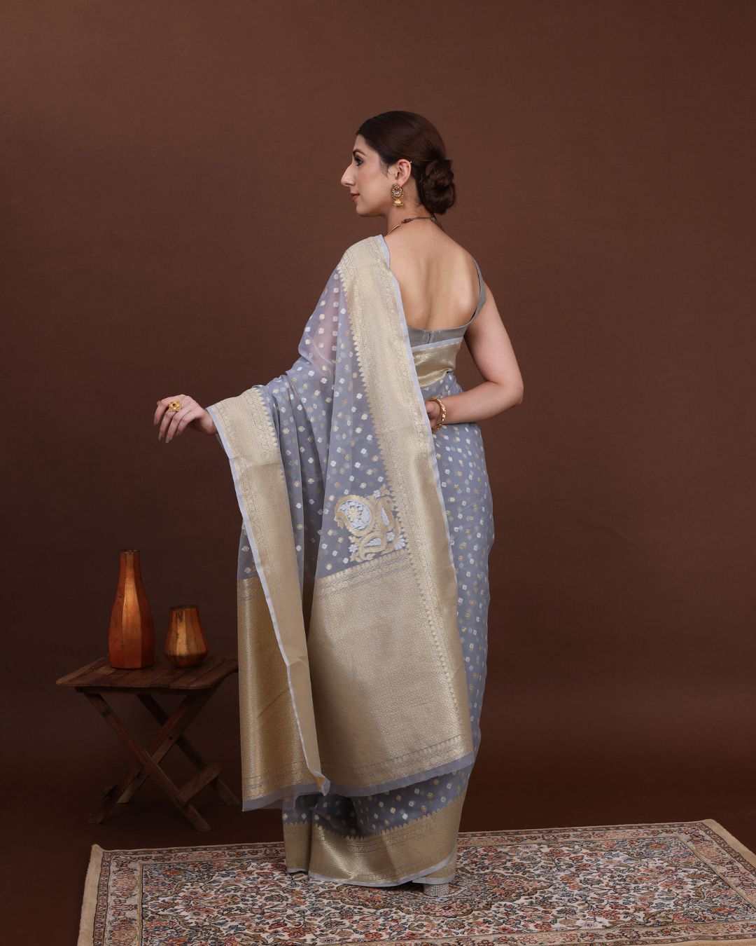 Pearl Sky Jamdani Cotton Silk Saree 