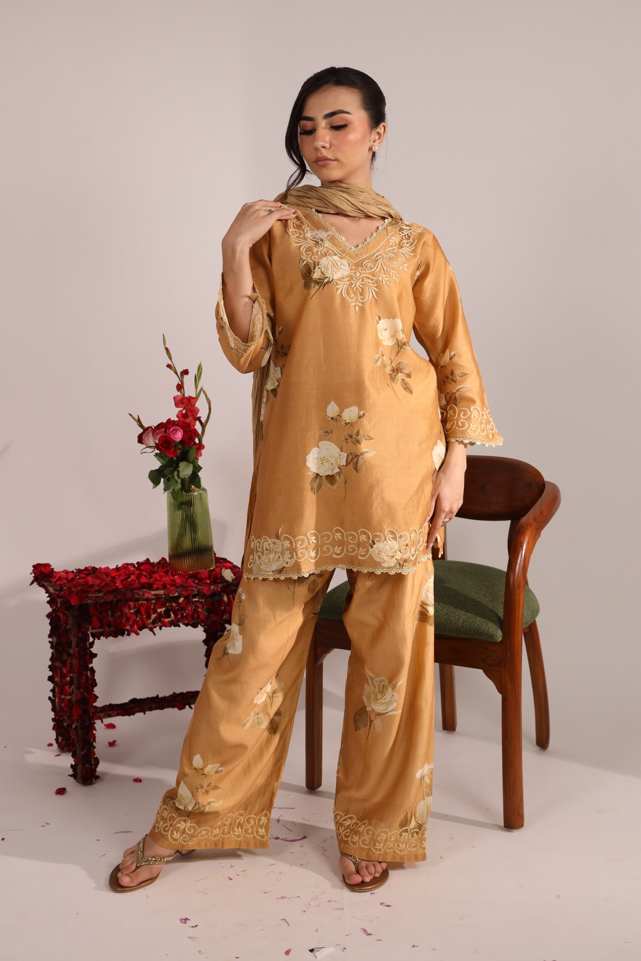 Front view of Sanorita Co-ord for women in printed Chanderi fabric