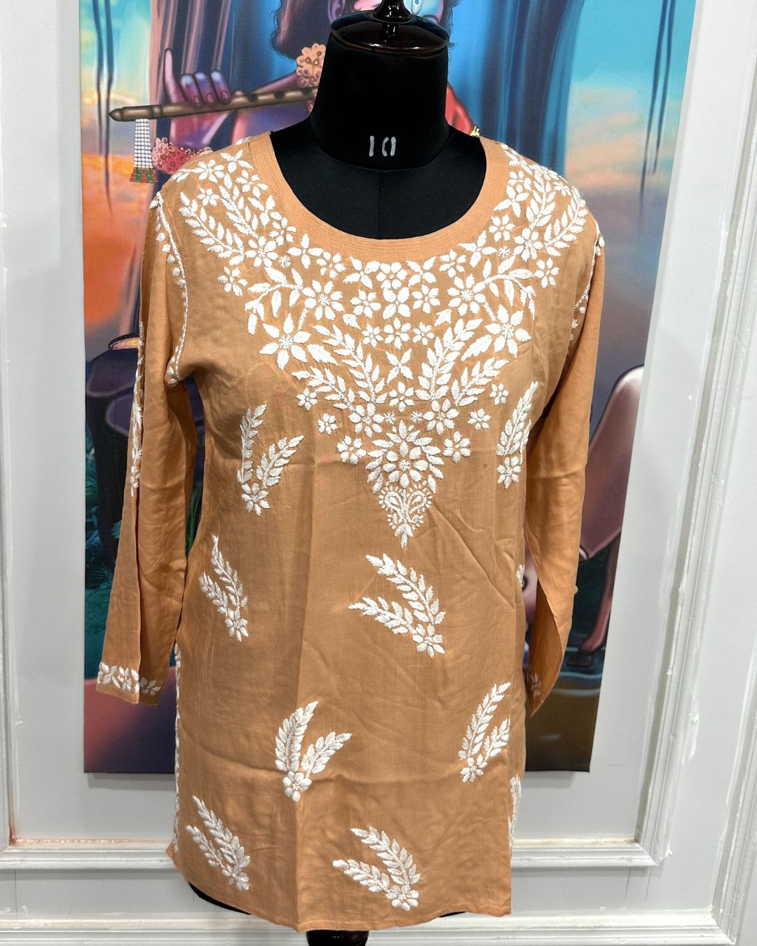 Brown Hand Embroidered Short Kurti - | House of AKS