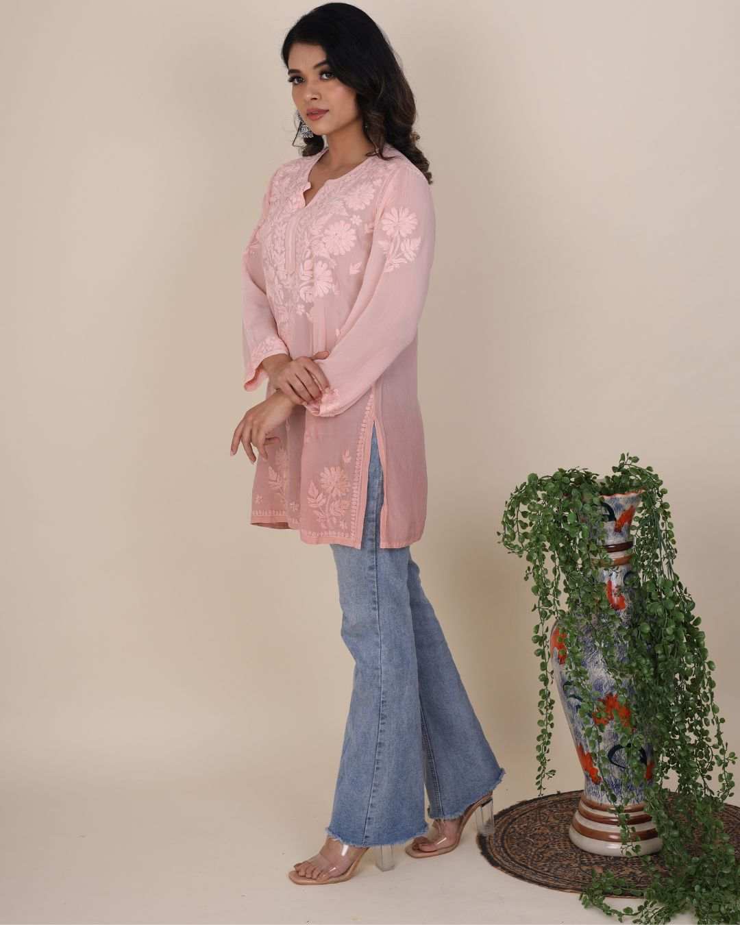 Crepe Chikankari Short Kurta Women