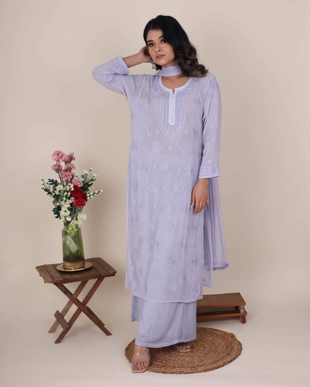 Aaliyah Blue Chiken Kurti Set 