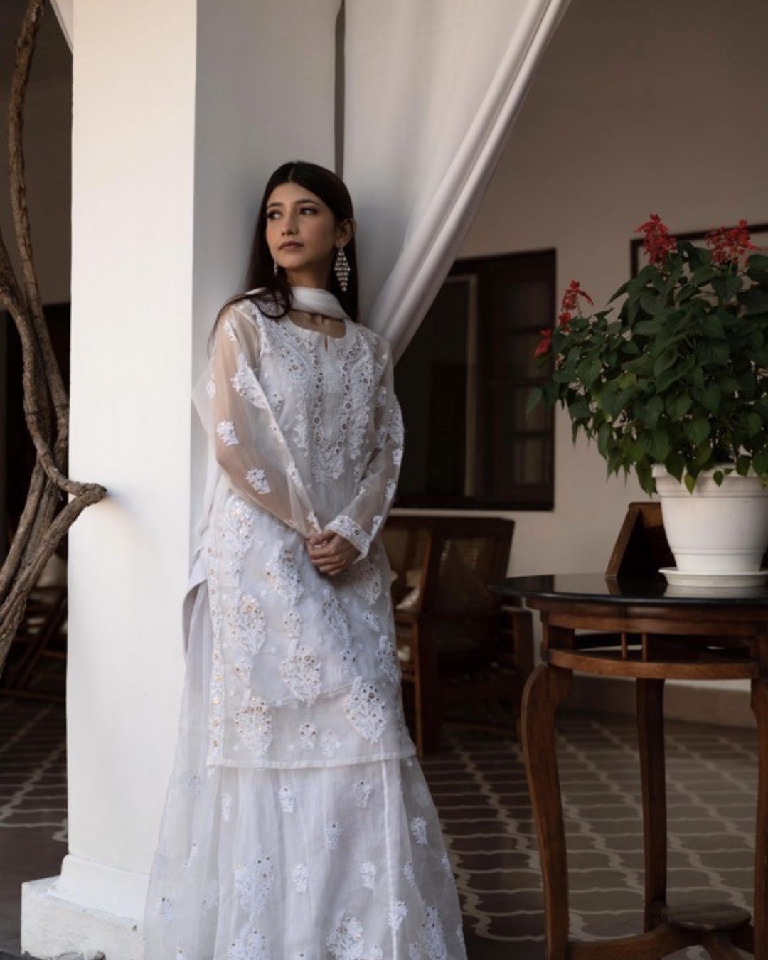 Zia White Organza Kurta Skirt Set 