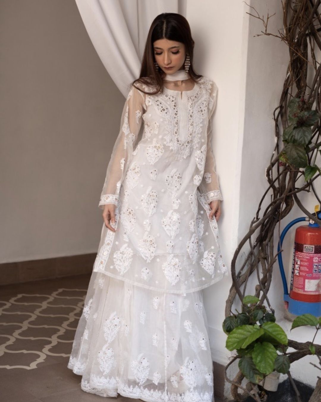 Zia White Organza Kurta Skirt Set 