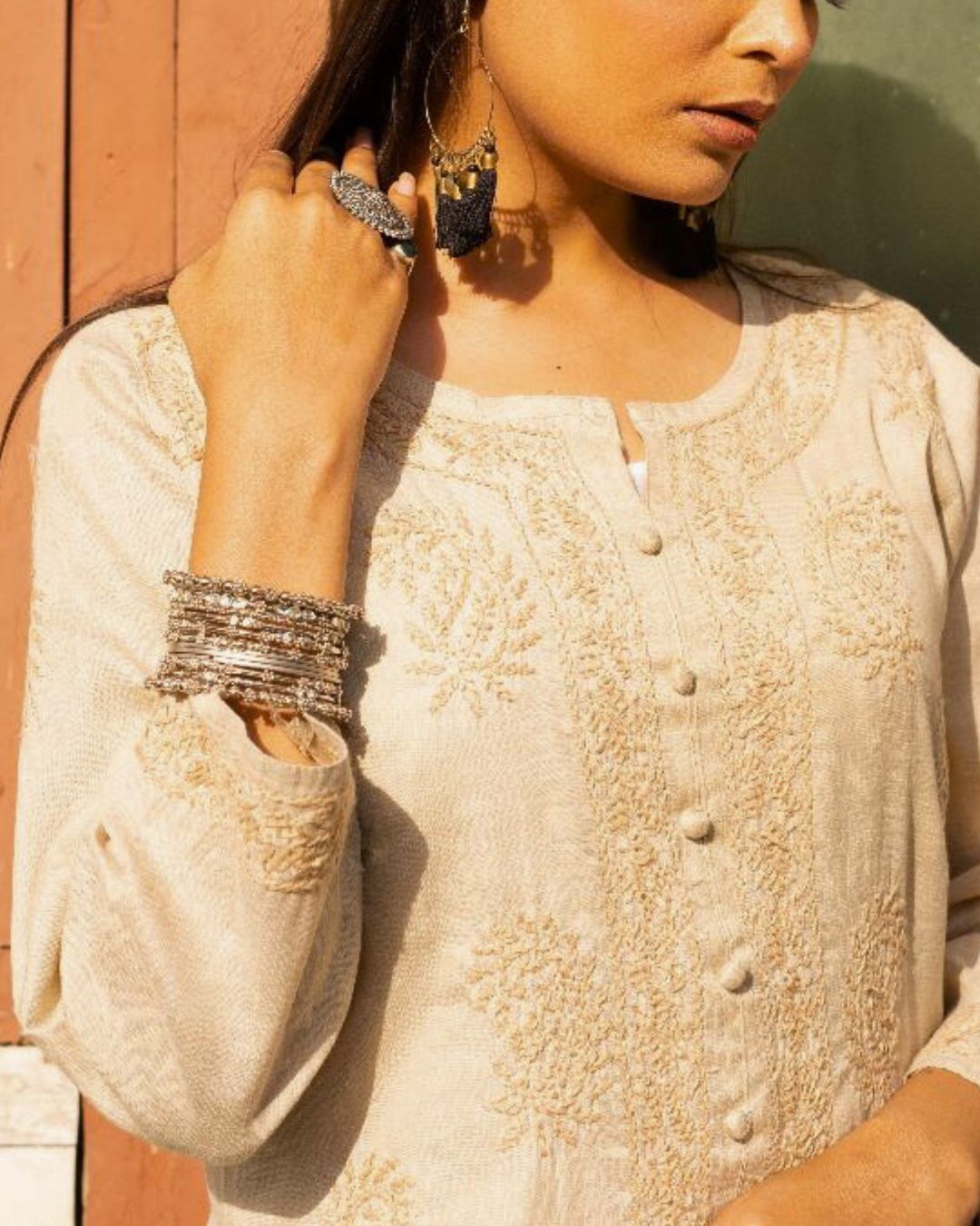 Khadi Cotton Chikankari Kurta For Women