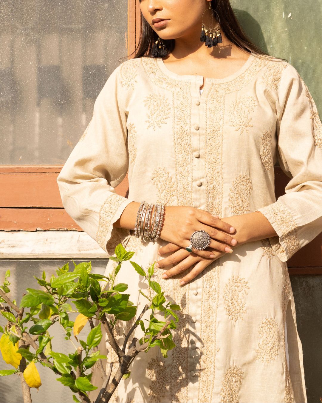 Khadi Cotton Chikankari Kurta For Women