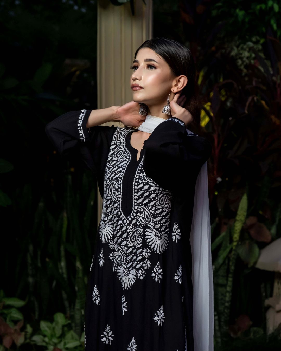 Black Chikankari Kurta Set For Women 