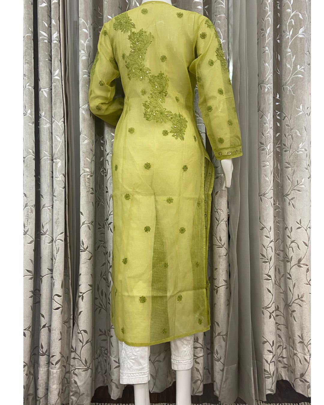 Green Kota Chikankari Kurta For Women