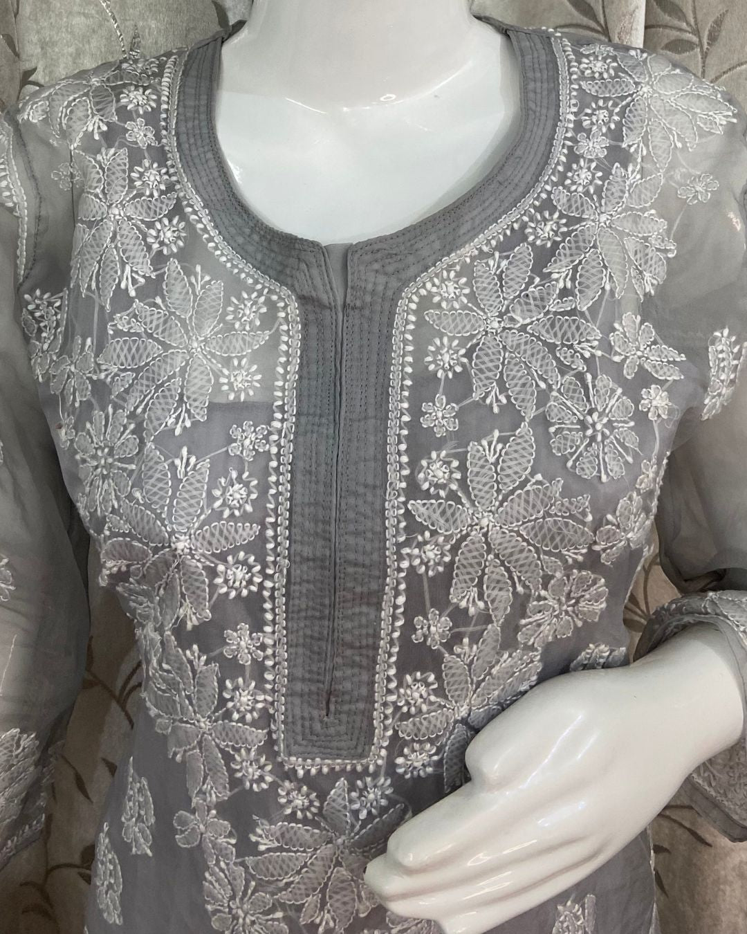 Organza Lucknowi Chikankari Kurta For Women - | House of AKS