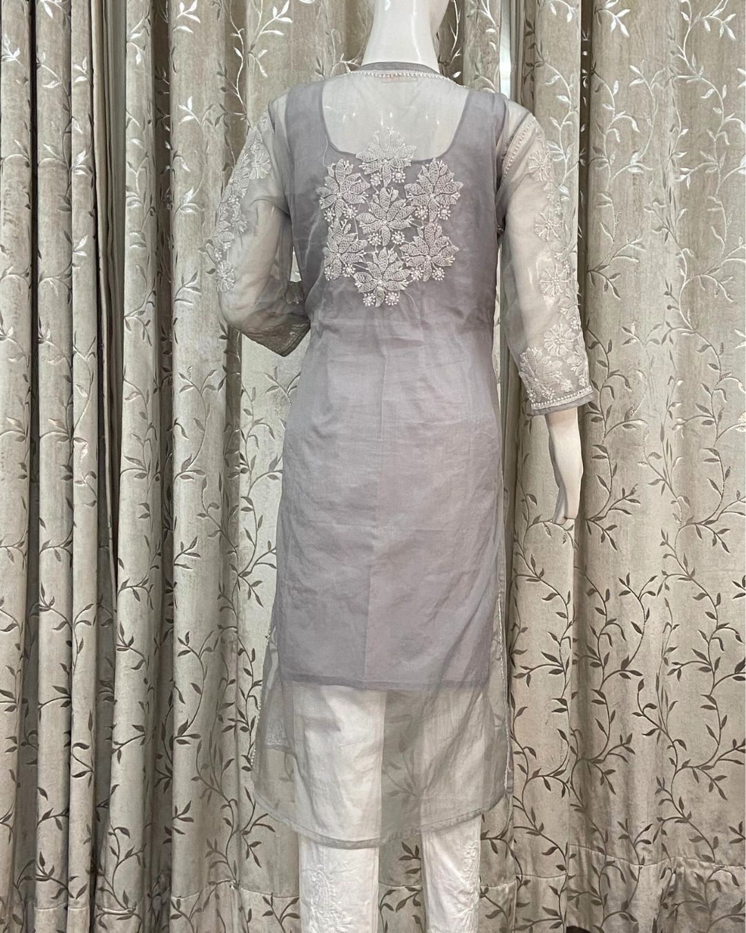 Organza Lucknowi Chikankari Kurta For Women - | House of AKS