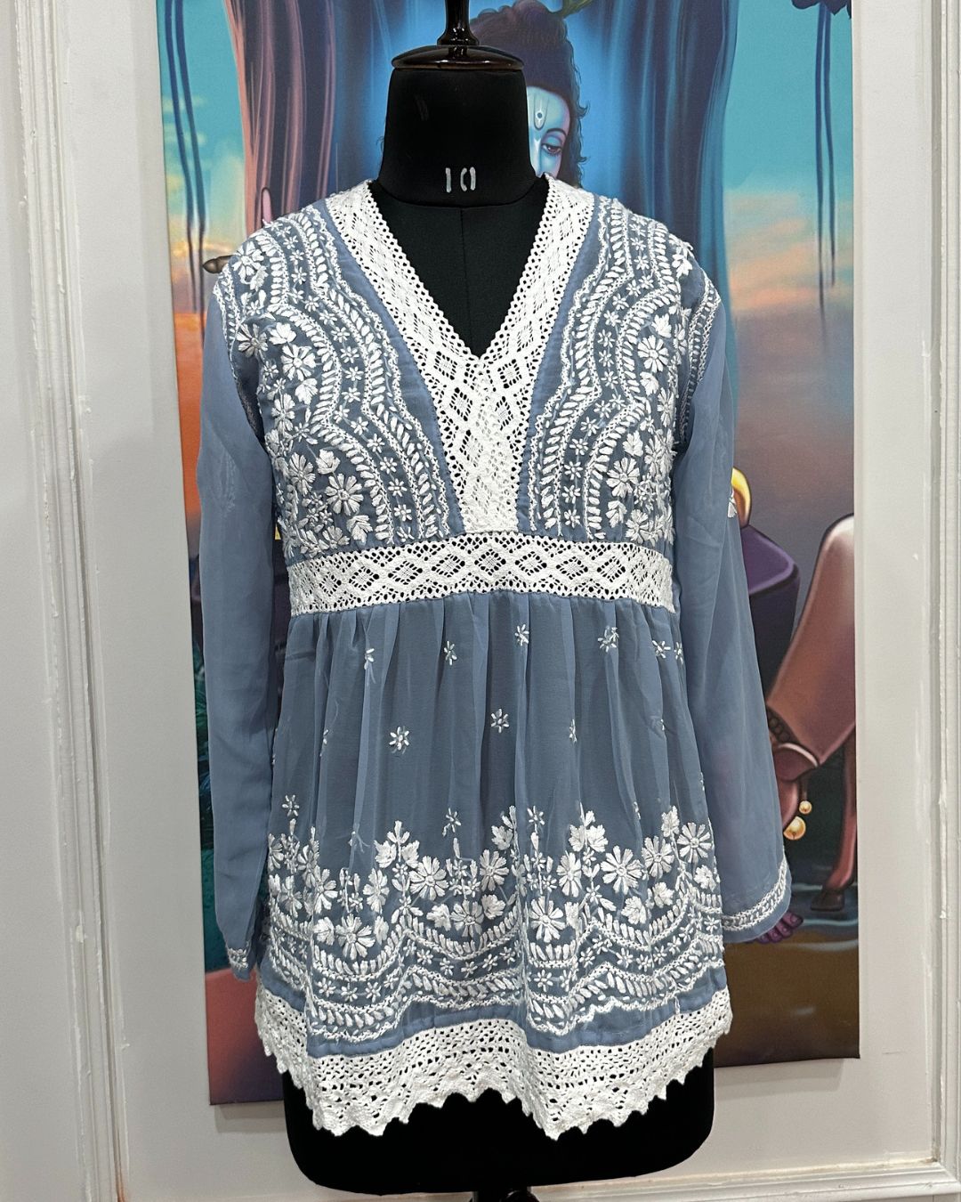 Georgette Grey Chikankari short Kurta 