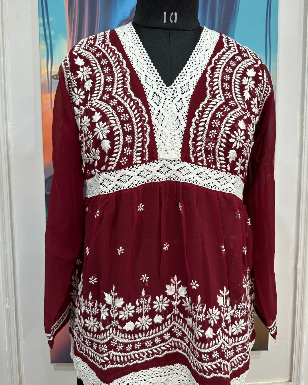 Red Georgette Women's Short Kurti 