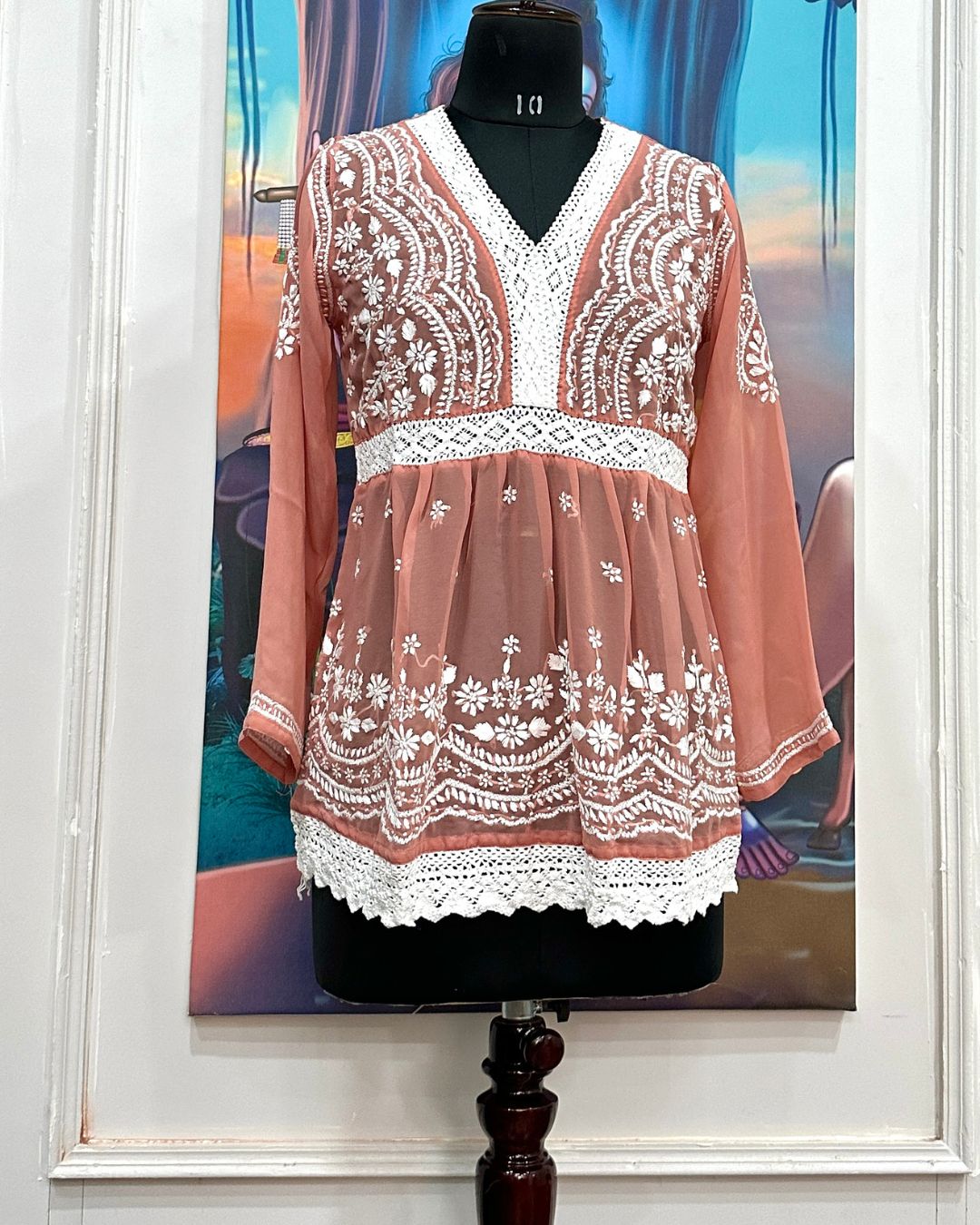 Peach Georgette Chikankari Kurti 