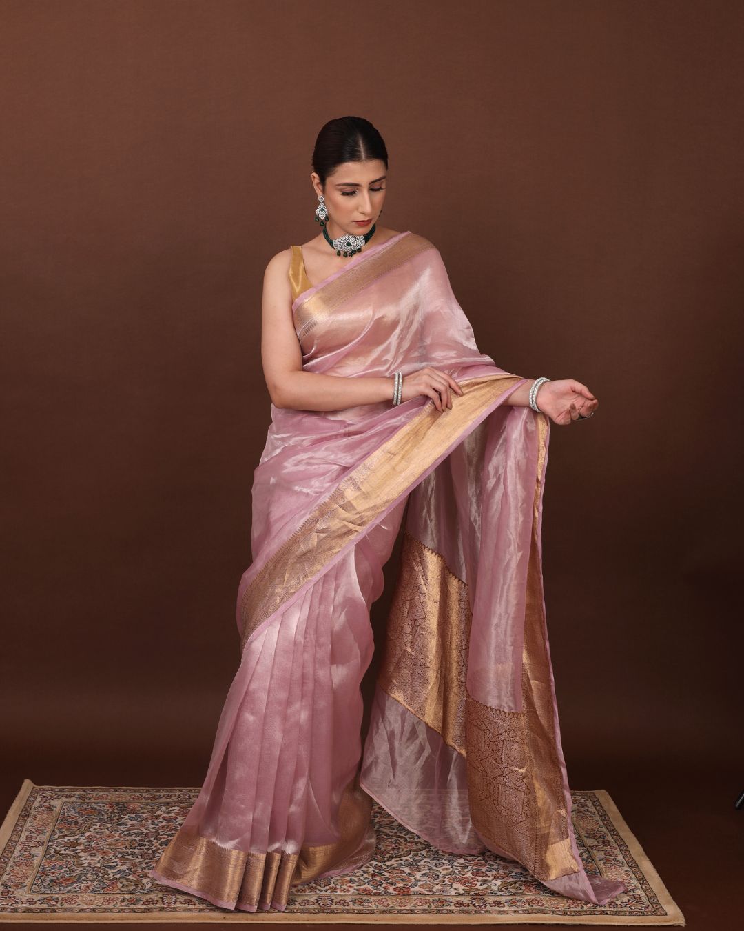 Regal Pink Banarasi Tissue Silk Saree