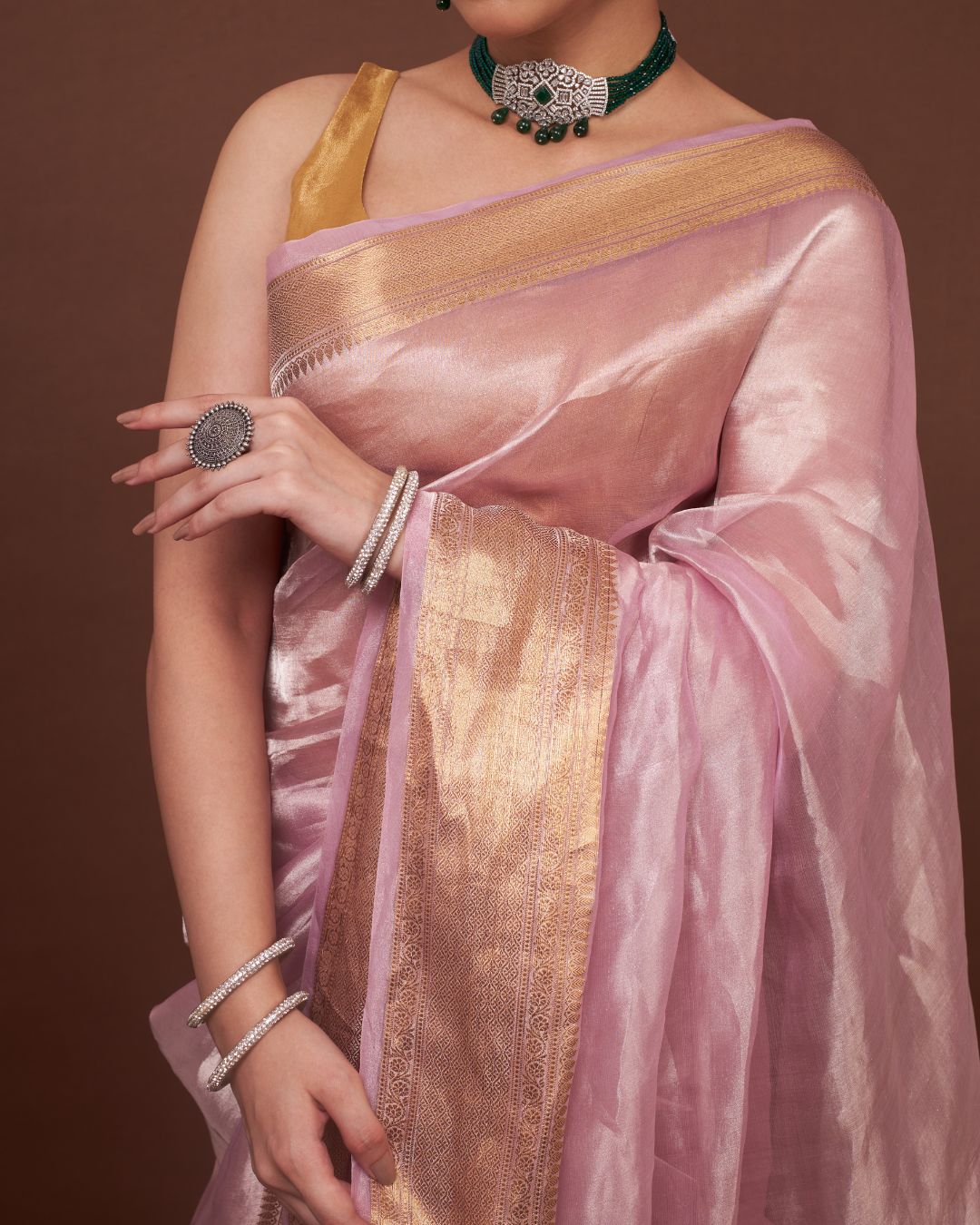 Regal Pink Banarasi Tissue Silk Saree