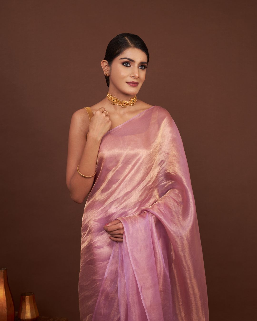 Rose Gold Whisper tissue saree