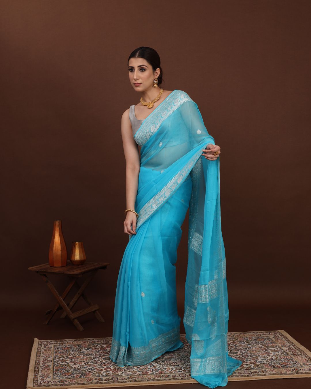 Azure Bliss: Pure Khaddi Georgette Banarasi Saree