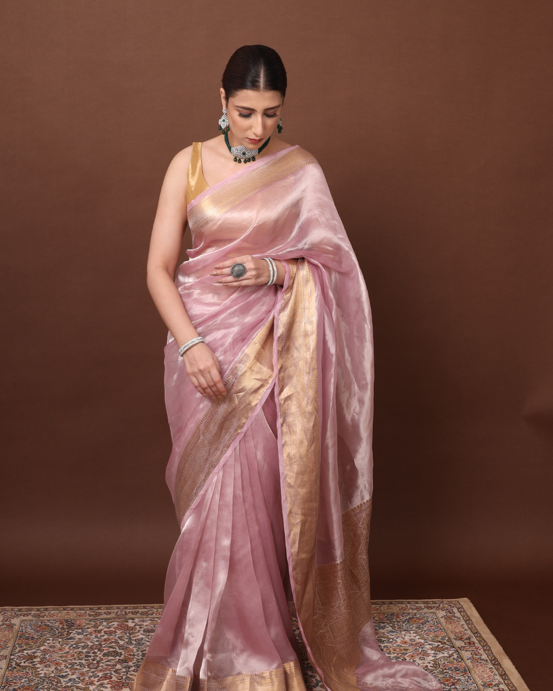 Regal Pink Banarasi Tissue Silk Saree